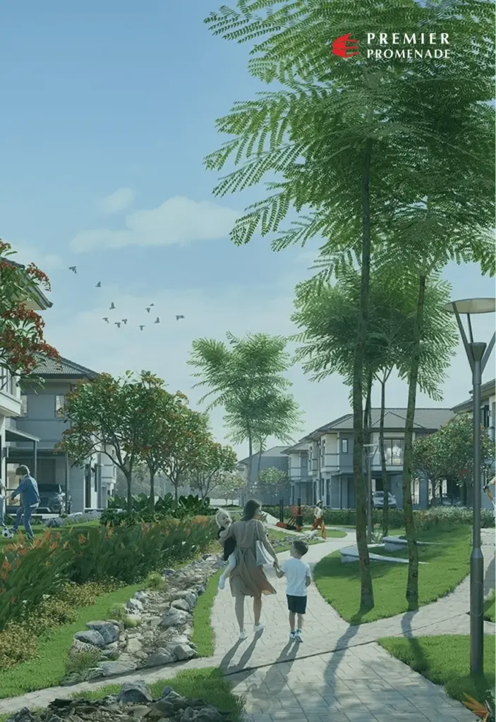 Kawasan hijau dan jalur pejalan kaki Premier Promenade
